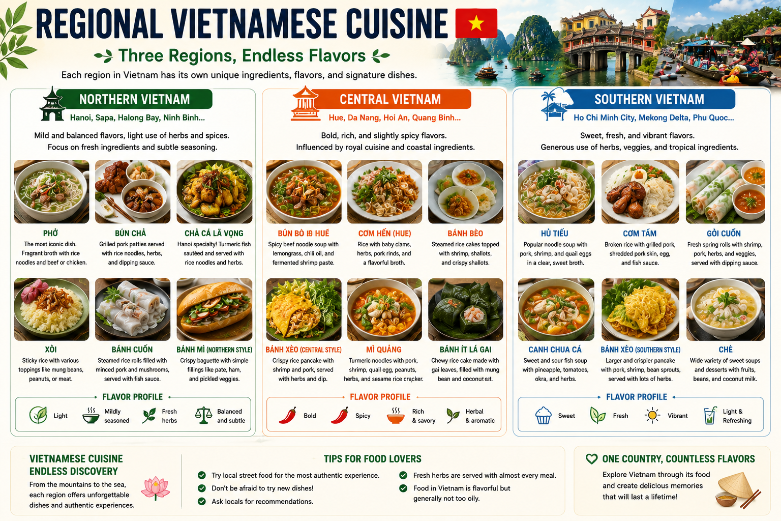 Regional Vietnamese cuisine from north central and south Vietnam